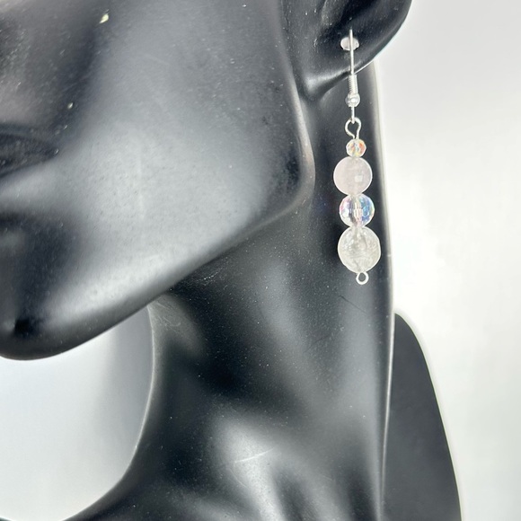 AB Glass Bead Earrings Clear & Acrylic beads silver-tone Handmade Earrings 3476 - Picture 5 of 9